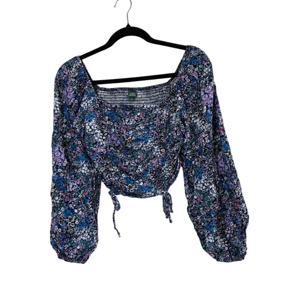 Wild Fable Long Sleeve Crop Top Flower Bunched Blouse Boho Retro S